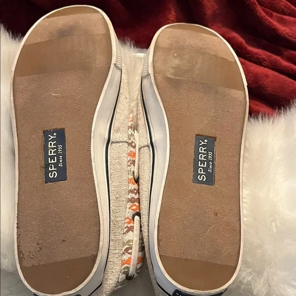 Sperry Top Sider Tan and Peach Lace Up Casual Boat or Tennis Shoes - Picture 10 of 12
